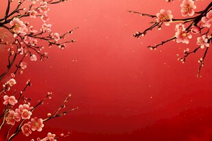 红梅映红背景春意浓