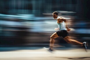 城市中疾跑的活力男性