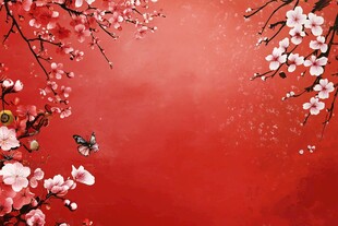 红梅绽放 蝶舞红韵背景图