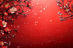 红梅映红背景添喜庆
