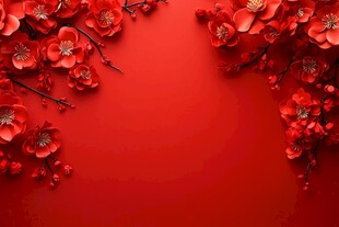 红梅映红底 喜庆添氛围