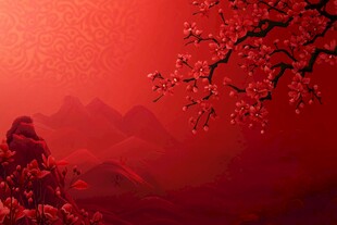 红梅映红景 山水添诗意