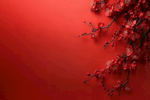 红梅绽于红背景