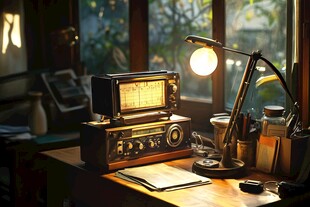 复古桌面 台灯与老式收音机