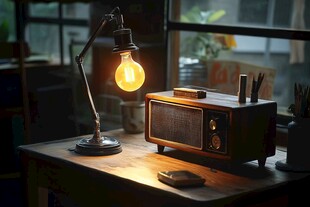 复古台灯与收音机的静谧角落