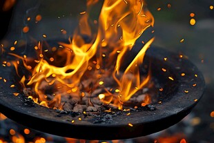 燃烧的炭火与跳跃火焰