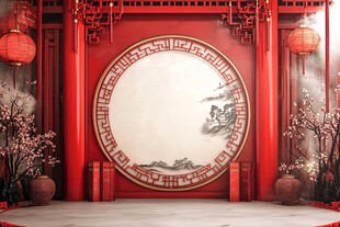 中式古典红墙装饰场景