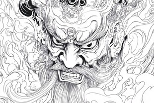 怒目威严神祗线描图