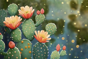 盛开的仙人掌花梦幻美景