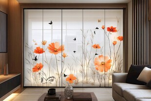 花卉移门装点温馨客厅空间