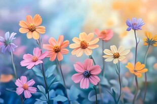 梦幻多彩花卉绽放的美景