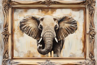 框中大象油画艺术作品