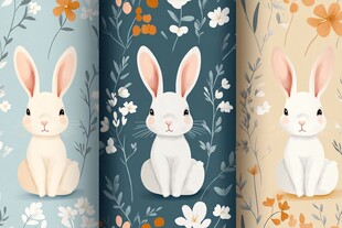 可爱兔子花卉图案壁纸
