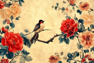 花鸟图 枝头鸟与娇艳繁花