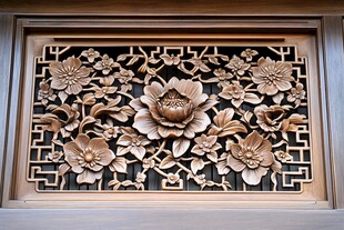 中式木雕花卉窗棂艺术