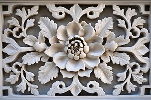 中式雕花 精美牡丹石雕