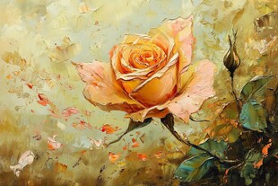 黄玫瑰油画 绽放的优雅