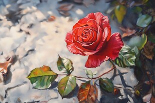 雪中绽放的艳丽红玫瑰
