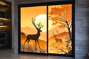 秋日鹿影玻璃装饰画