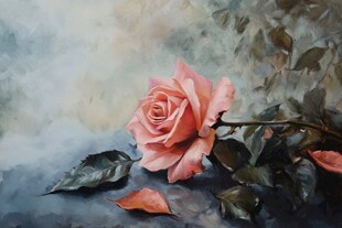 粉色玫瑰静物油画