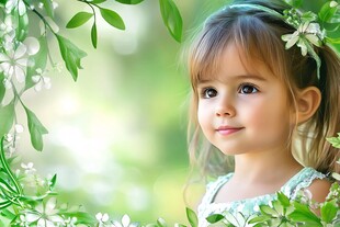 绿野中的可爱小女孩