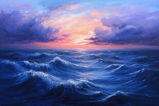 海上壮丽日落与汹涌波涛