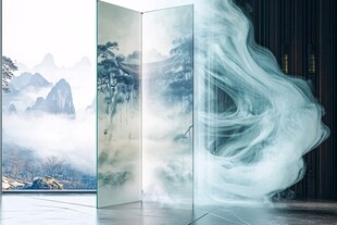 中式屏风与缥缈烟雾之景