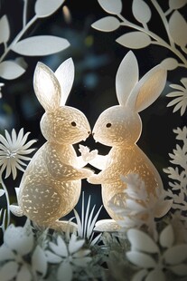 浪漫相依的发光兔子摆件