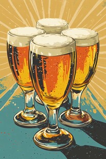 四杯满溢的美味啤酒