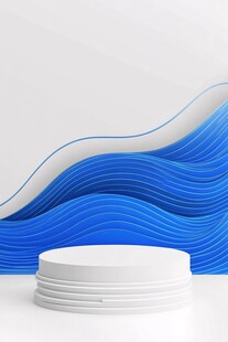 蓝白波浪背景下的圆形展台