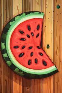 木质背景上的西瓜切片