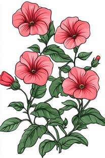 粉色矮牵牛花卉插画