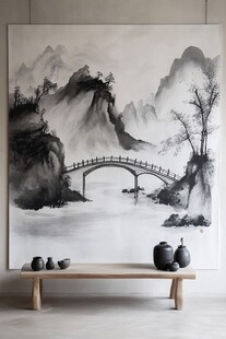 中式山水墨画与简约陈设