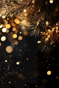 金色圣诞松枝与梦幻光斑