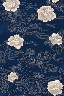 蓝底牡丹海浪中式花纹图案