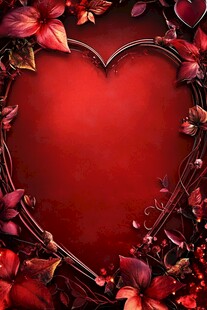 心形红花边框浪漫背景图