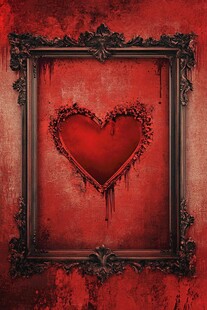 复古红框中的滴血爱心