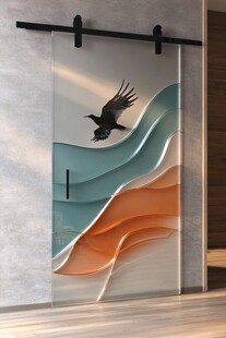 飞鸟于多彩抽象图案间翱翔