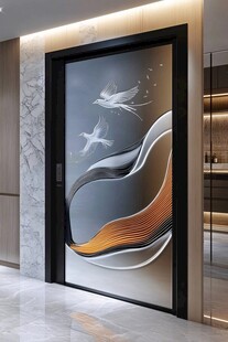 现代艺术玻璃门 灵动飞鸟图案