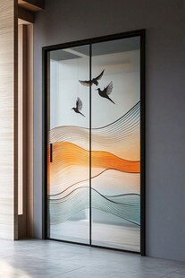 中式花鸟玻璃推拉门