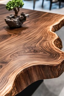 天然纹理实木桌配小盆景