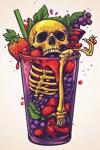 骷髅鲜果杯 奇幻饮品插画