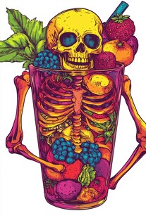 骷髅捧鲜果饮品插画