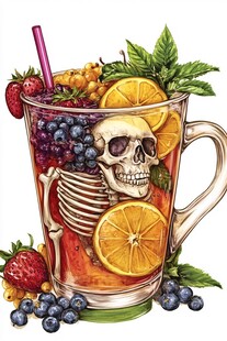 骷髅主题水果茶饮插画
