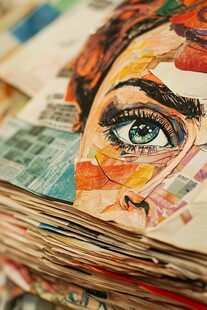 艺术拼贴 眼眸藏于纸堆