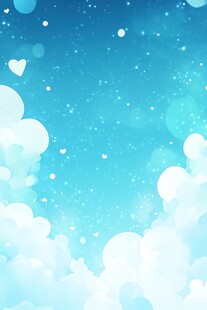 梦幻蓝空白云与爱心场景