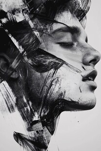 黑白笔触下的人物侧脸特写