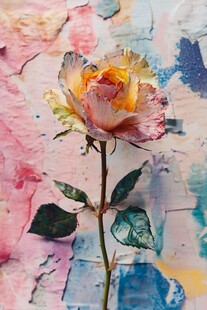 多彩背景下的娇艳玫瑰花