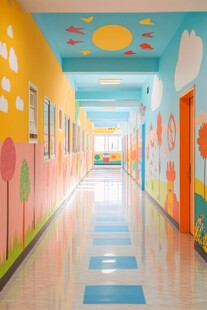 童趣满满的幼儿园彩色走廊