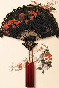 中式古风黑底红花折扇